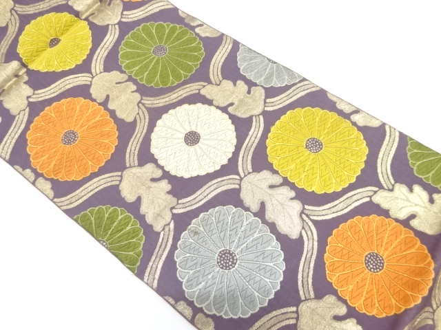 アンティーク　菊蜀紅異文織り出し袋帯（材料）